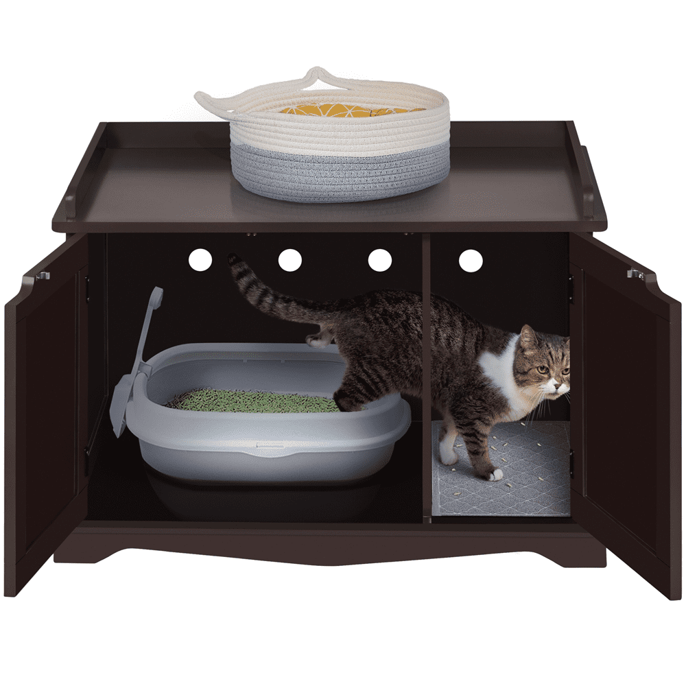 Alden Design Wooden Pet Litter Box End Table with Door, Espresso Finish
