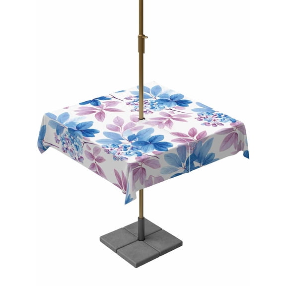 Outdoor Tablecloth with Umbrella Hole for Patio/Picnic/Party/Camping, Blue Purple Leaves Waterproof Table Cloth Square Cover Washable, Farmhouse Minimalist Botanical (54"x 54")
