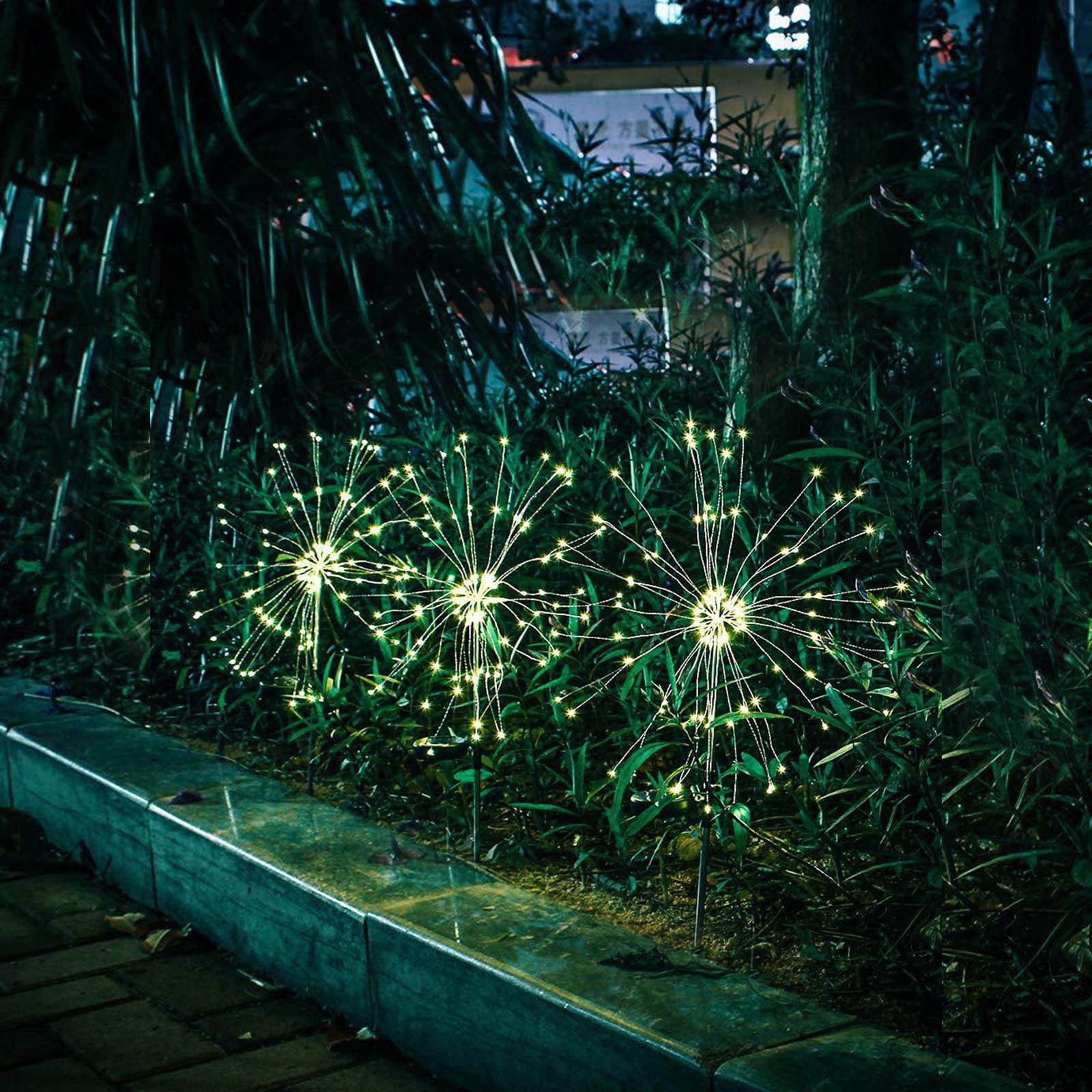 Lingouzi Outdoor Solar Garden Lights, Pack Copper Wire Waterproof Solar Garden Fireworks Lamp, 8 Modes Decorative Sparkles Stake Landscape Light For Garden Pathway Lawn Decor