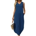 thumbnail image 2 of IROINNID Women's V-Neck Shift Dress Gorgeous Fashion Sleeveless Solid Ladies Pocket Vest Long Dress Ankle-Length Dress, 2 of 7