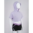 thumbnail image 5 of renvena Kids Girls Athletic Yoga Training Vest Top Short Sleeves Cropped Hooded with Shorts Gym Sports Set Light Purple 14, 5 of 7