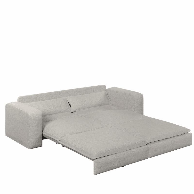 93" King Size Sleeper Sofa Bed, 3-in-1 Convertible Pull Out Couch, Chaise Lounge, Sherpa Fleece 3-Seater Upholstered Sofa with 2 Lumbar Pillows for Living Room, Apartment, and Office