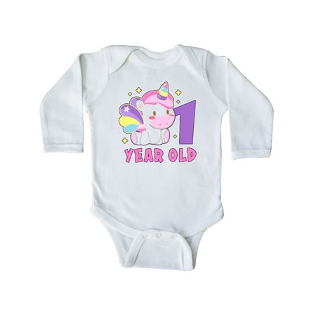 

Inktastic 1 year old with Cute Unicorn Birthday Gift Baby Girl Long Sleeve Bodysuit