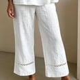 thumbnail image 4 of Morrtic Women's Eyelet Spliced 2 Piece Solid Color Set – Round Neck Half Sleeve Blouse & Wide-Leg Pants, Summer Casual Outfit White，M, 4 of 6