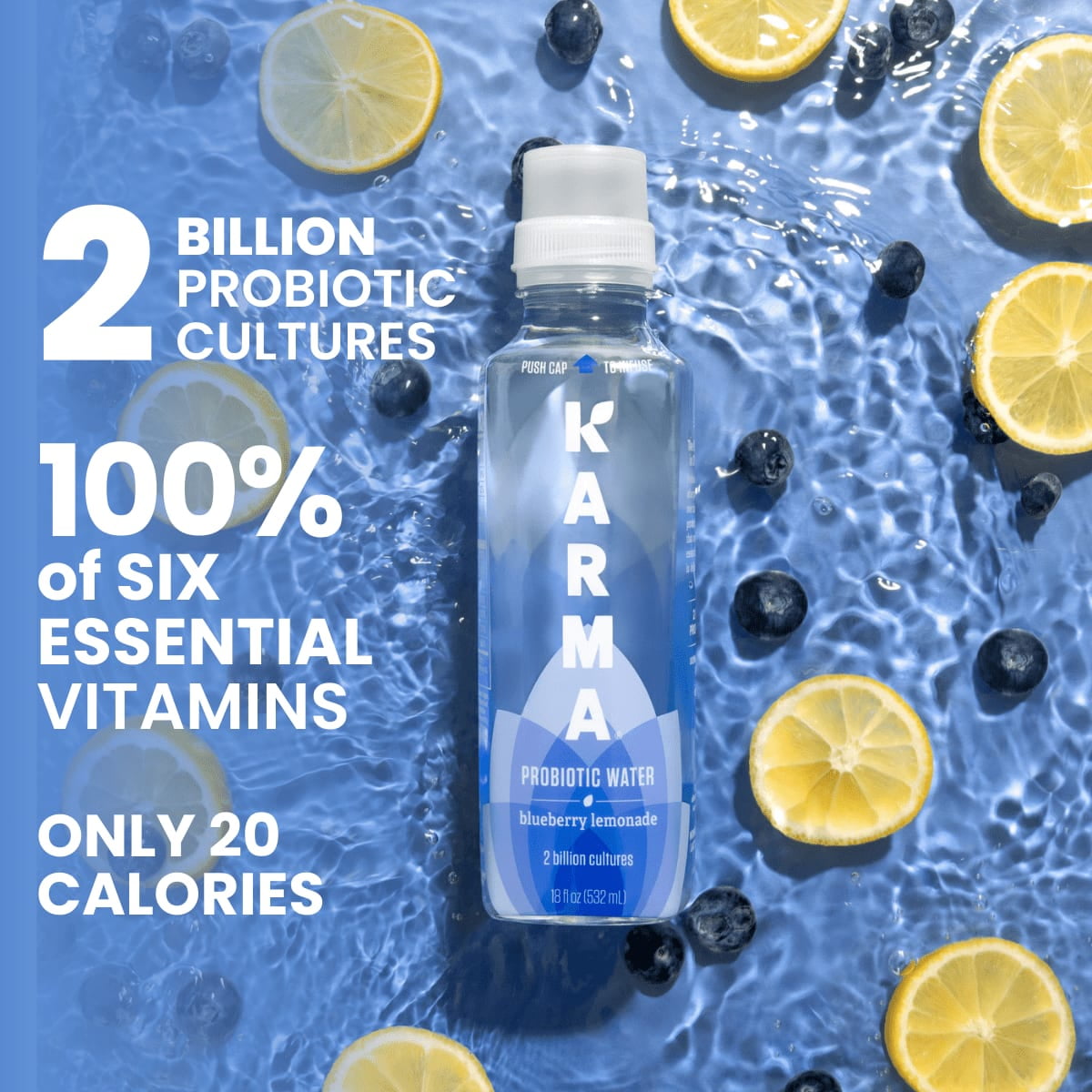 (5 pack) Karma Probiotic Water, Blueberry Lemonade, 18 fl. oz., 1 Count Bottle