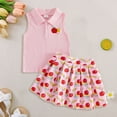 thumbnail image 2 of mgoYE Toddler Girl Back to School Outfit Kindergarten Pre Sleeveless T-Shirt Tank Top A-Line Skirt Set(Red,5-6 Years), 2 of 3