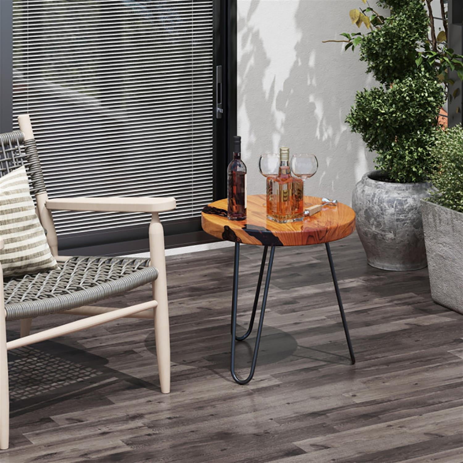 Demi Bonn Solid Live Edge Teak Wood Sofa Side Table, Outdoor Round End Table for Small Spaces, Living Room, Patio, Brown