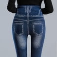 thumbnail image 4 of LINGLANG Lined Leggings Women Tights Velvet Encrusted Elastic Waist High Elastic Tight Fitting Imitation Denim Pocket High Waist Thick Thermal Winter Warm Workout Yoga Pants, 4 of 6