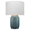 thumbnail image 2 of J&D Designs Graham Ceramic Table Lamp with Linen Shade in Blue/Brass, 2 of 4