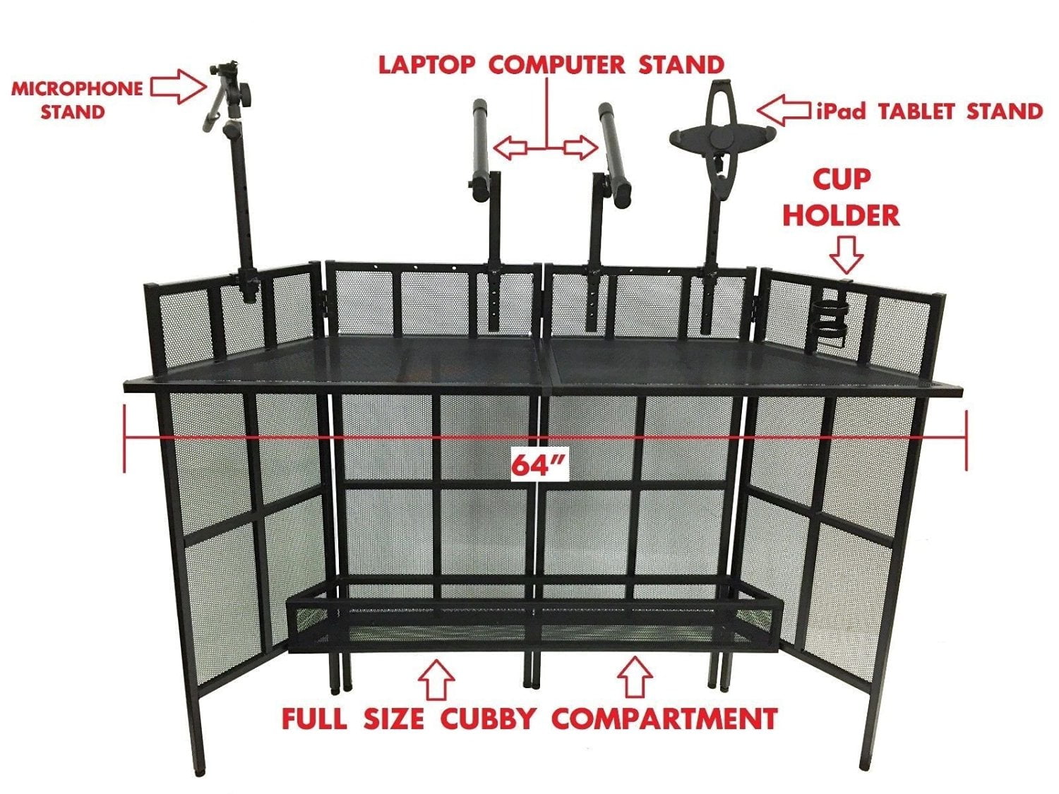 64" Dj Facade Booth Full Metal Design Heavy Duty Portable Holds  Laptop/Mic/iPad/Cup - Walmart.com