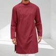 thumbnail image 2 of Brglopf Mens Kaftan Robe Button Down Long Sleeve Cotton Linen Thobe Casual Muslim Gown Henley Shirt Wine S, 2 of 6