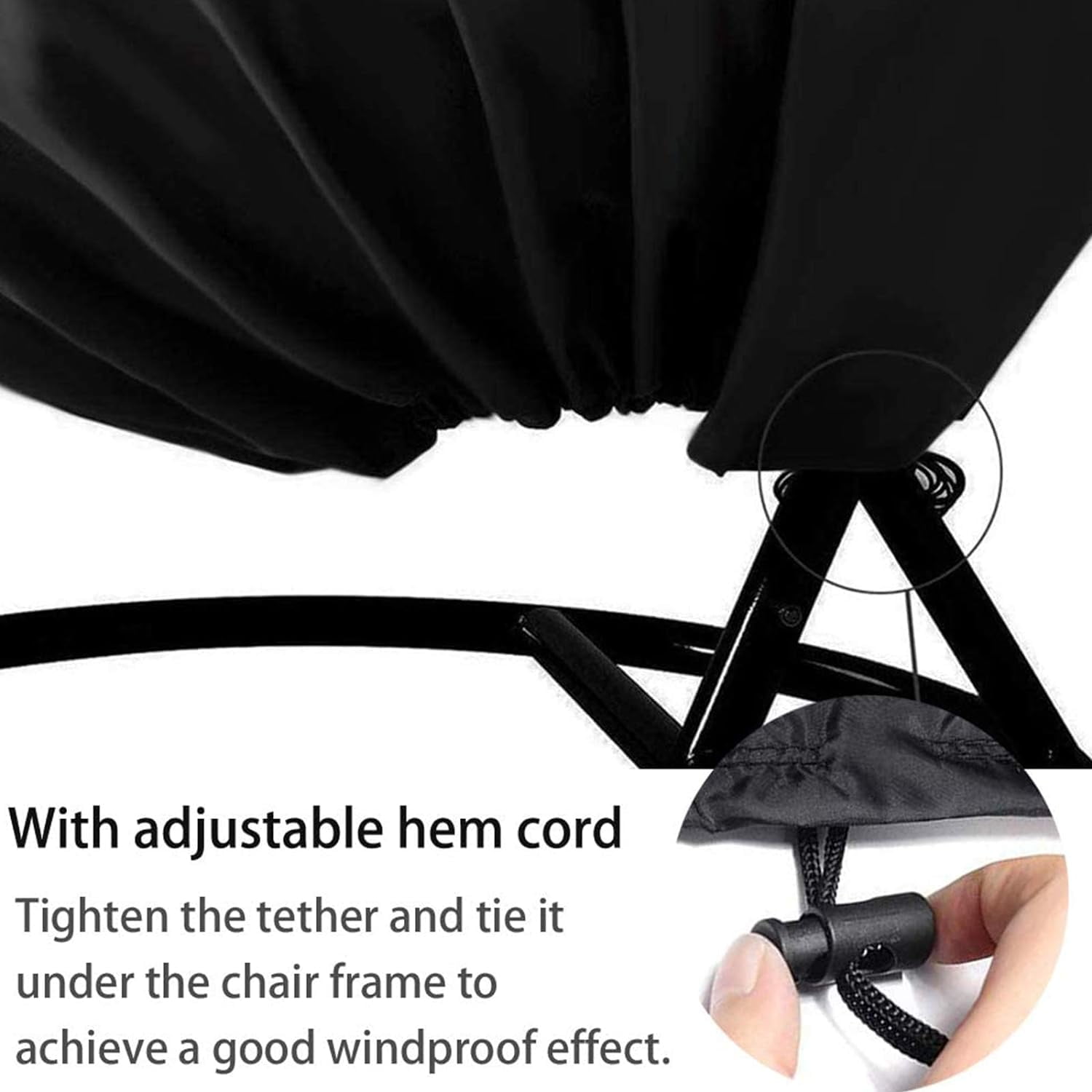 RADIATA Outdoor Egg Chair Cover,75 x 45 in Patio Hanging Chair Cover,Oversized Egg Swing Chair Cover with Zipper,Black (Waterproof&Weather-resistant)