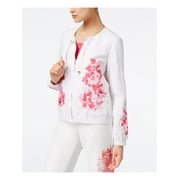 INC Womens Pink Embroidered Floral Zip Neck Zip Up Jacket L