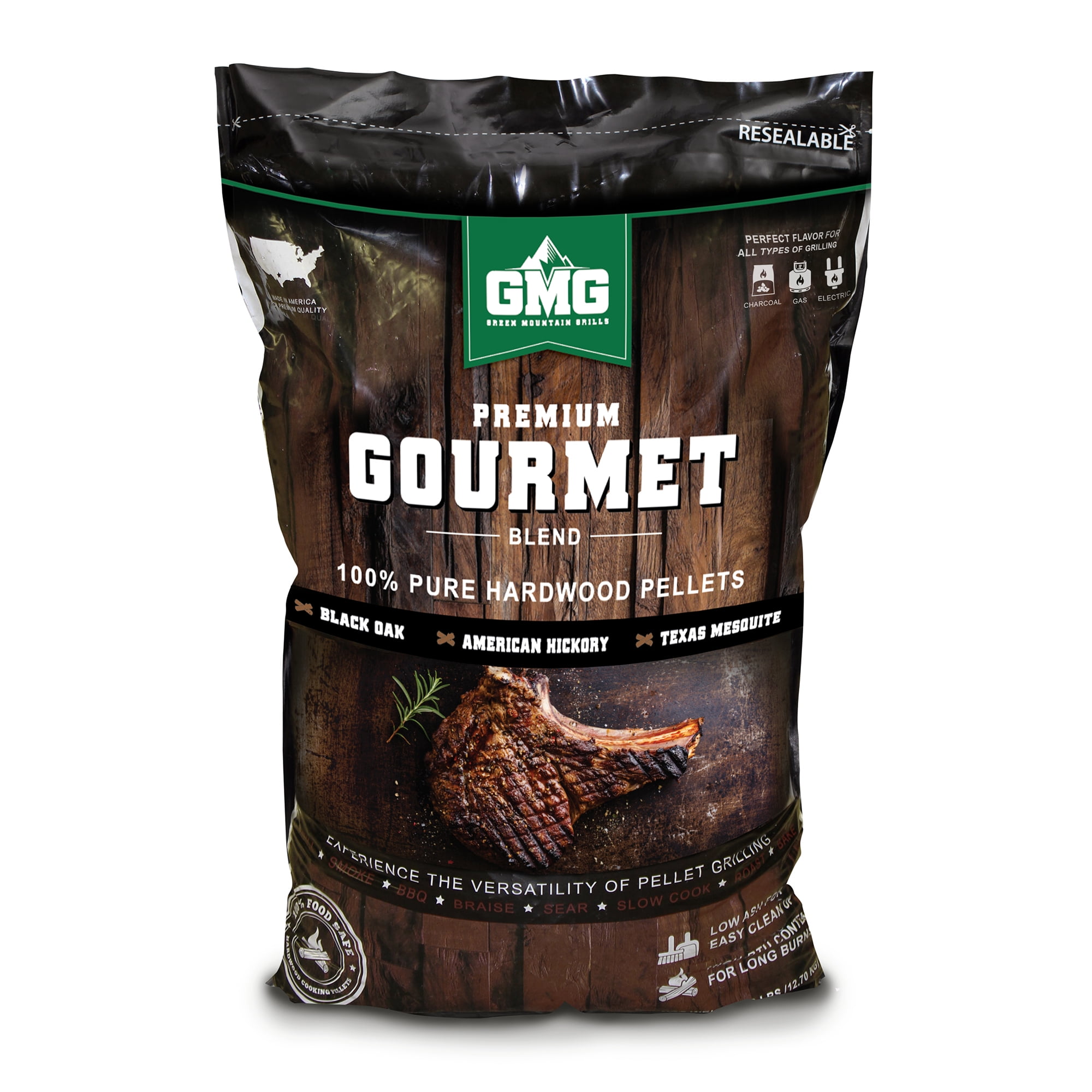 Details about   Green Mountain Grills Gourmet Pellet Blend 8 lb Bag Hickory Black Oak Mesquite 