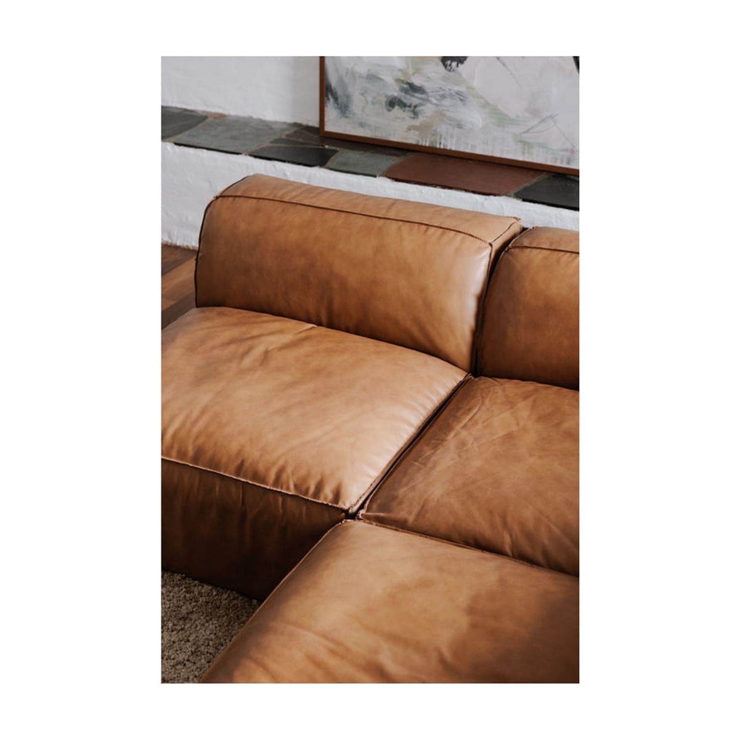 Ottoman - Sonoran Tan Leather Footstool - Modern Upholstered Storage Ottoman - Round & Square Design