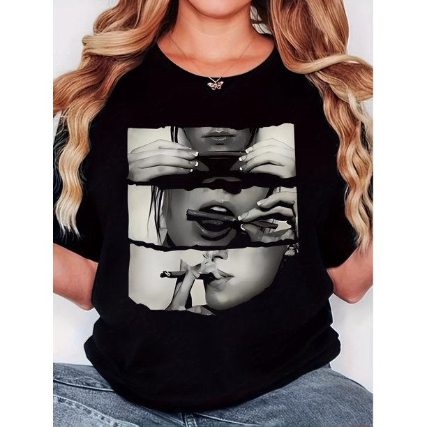 Women's "Cool Girl" Graphic T-Shirt - Stylish Black Tee with Artistic Print, Round Neck, Short Sleeves, Casual & Comfortable, Relaxed Fit Tee | Geometric Pattern | Glossy Finish