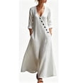 thumbnail image 4 of BRGZLK Women Maxi Dresses Solid Color V Neck Long Sleeve Cotton Linen Beach Sundress Lightweight Casual Loose Flowy Dress with Pockets White XXL, 4 of 7