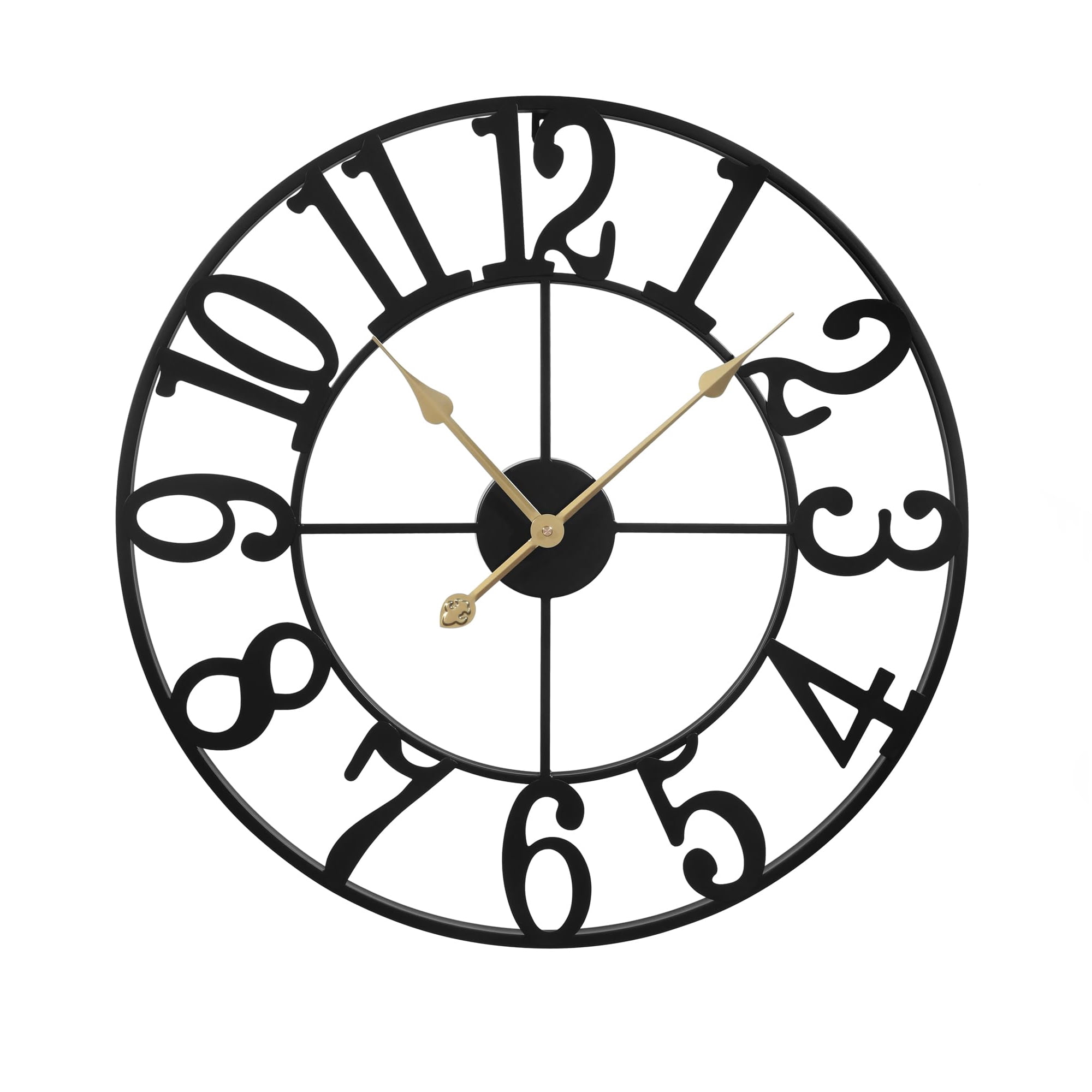 Arsvita  16 Inch Large Wall Clock, Silent Non-Ticking, Battery Operated Metal Clock, Oversized, Decorative Retro Clock for Farmhouse, Dinner and Living Room, Indoor, Outdoor(Black Arabic Number)