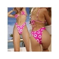 thumbnail image 3 of Yunliwuli Women 2 Piece Swimsuits Ring/Plaid Print Tie Backless Bikini Bra and Elastic Brief Sets for Summer Beachwear, 3 of 10