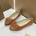 thumbnail image 3 of Gpaecead Women's Bow Ballet Flats Pointed Closed Toe Faux Suede Quilted Cushioned Insole Non Slip Shoes For Work And Dates, Brown, 3 of 5