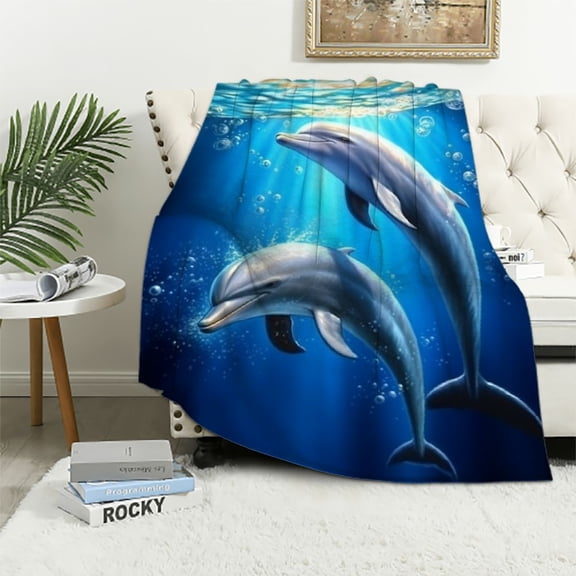 PRATYUS Dolphin Throw Blankets for Sofa Couch Cozy Flannel Travel Outdoor Blanket All Seasons Gift 40x50in