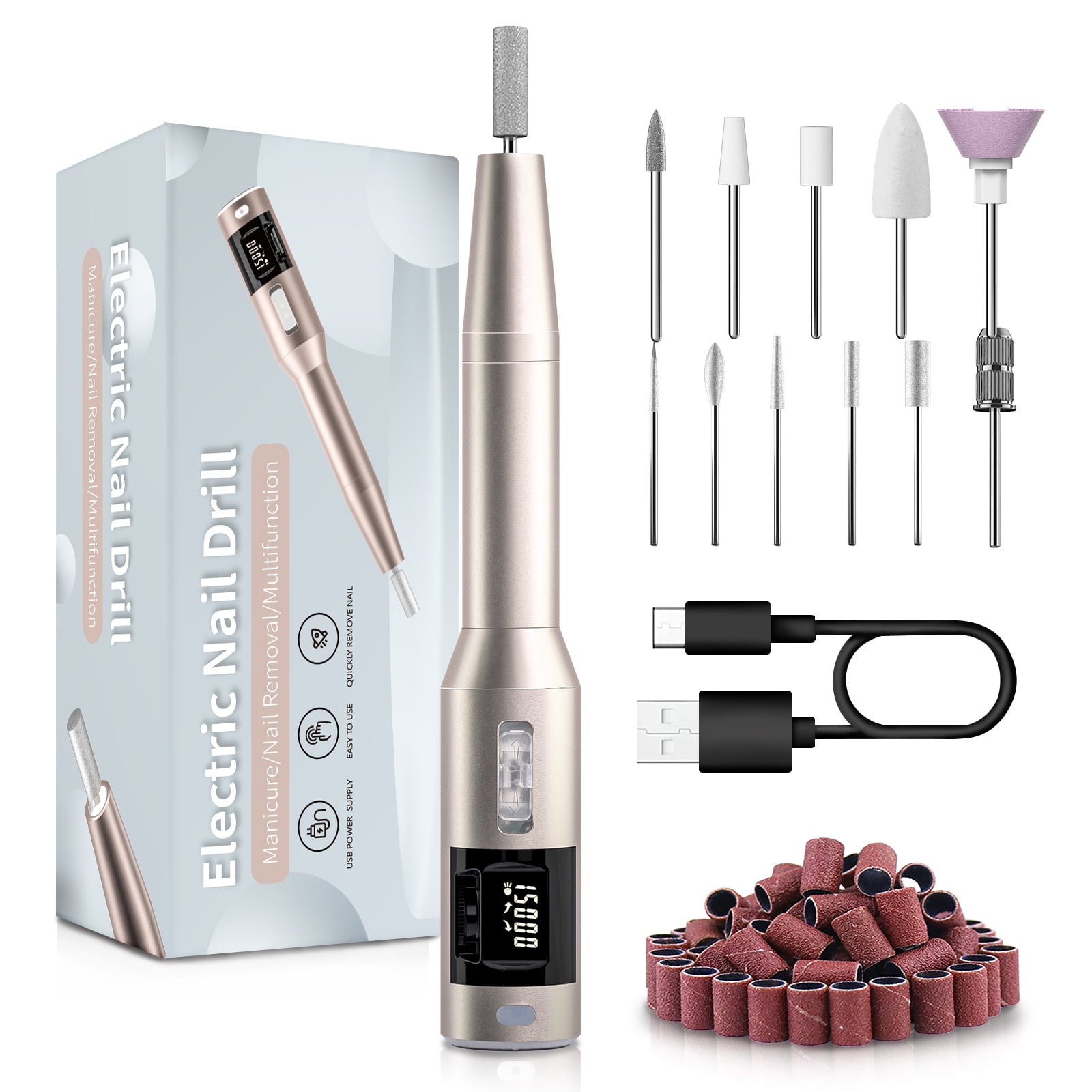 Uervoton Electric Nail Drill,Professional Nail Pedicure Beauty Tool Set