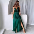 thumbnail image 4 of Women's Summer New Solid Color Sexy Suspender Slit Full Swing Dress, 4 of 5
