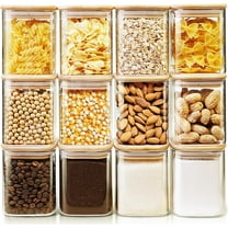 Square Glass Jars with Bamboo Lids 17 FL OZ [Set of 12], Glass Canisters with Airtight Lids, Glass Food Storage Containers for Spice, Sugar, Tea, Candies, Cookies, Best for Kitchen & Pantry