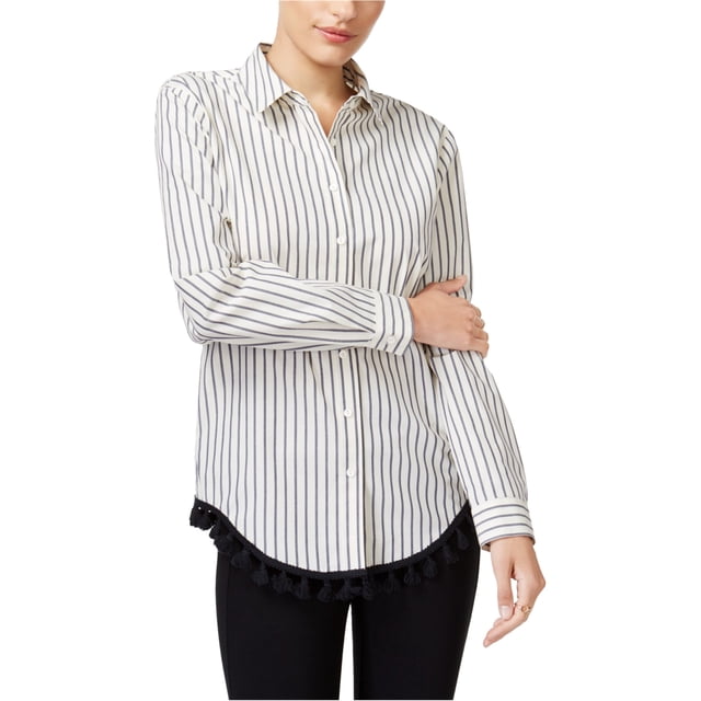 Camisa con botones y borlas para mujer Kensie color blanco roto pequeña