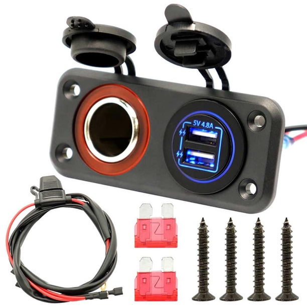 Panel Adaptador De Cargador Usb Dual 2 En 1 De 4,8 V Con Encendedor De Coche Para Coche, Barco, Camión, Atv, 12/24V Con Indicador Cateissary VI006945-00