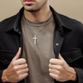 thumbnail image 3 of 2 Pcs Silver Black Cross Necklace for Men - Stainless Steel Bible Verse Cross Chain Pendant Necklaces for Men American Flag Religious Christian First Communion Jewelry Gifts 18-24 Inches, 3 of 7
