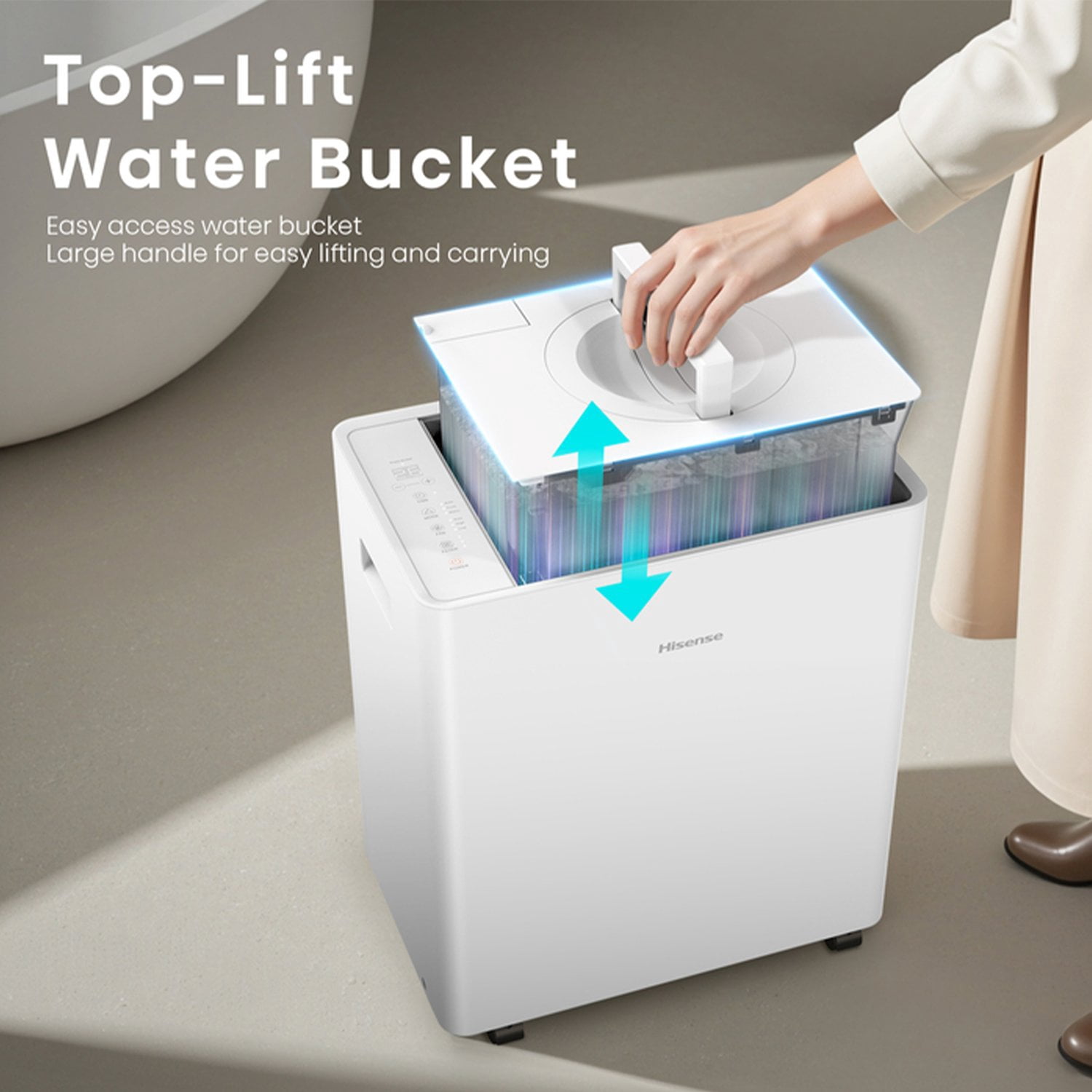 Hisense 50 Pint Lift-Up Dehumidifier with Pump in White - Built-In Pump, ALDH50KP26