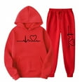 thumbnail image 2 of QATAINLAV Womens Hooded Sweatsuits 2 Piece Outfits Heart Print Sweatshirts Joggers Lounge Sets Cute Comfy Tracksuit with Pocket Red XL, 2 of 3