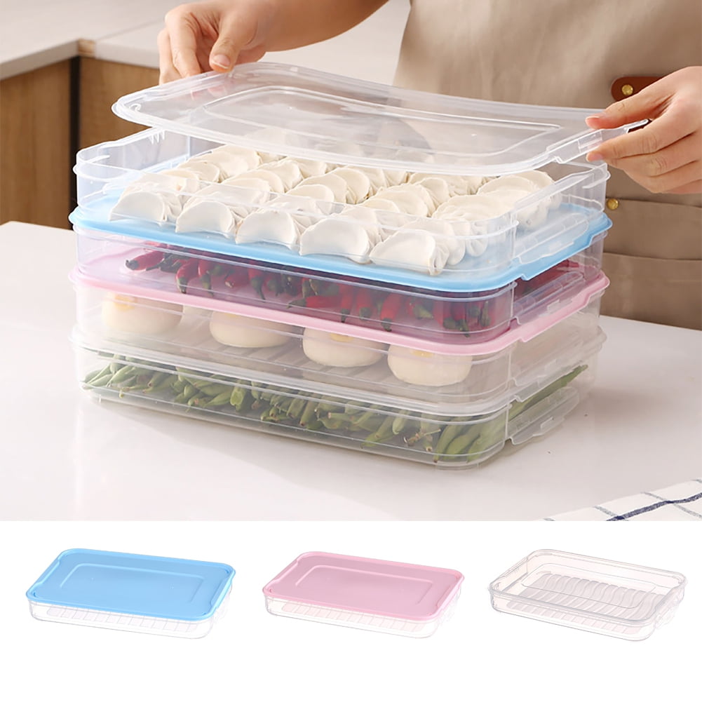 happyline Food Preservation Tray, Stackable BPA Free Plastic Food Storage Container with Elastic Reusable Locking Lid for Refrigerator and Freezer