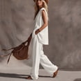 thumbnail image 7 of Bosfbaoi Two Piece Sets for Women Linen Blend Modern Fit Outfit Set Deep V-Neck Cap Sleeve Tops Wide Leg Pants Matching Sets Women Clothing, 7 of 7