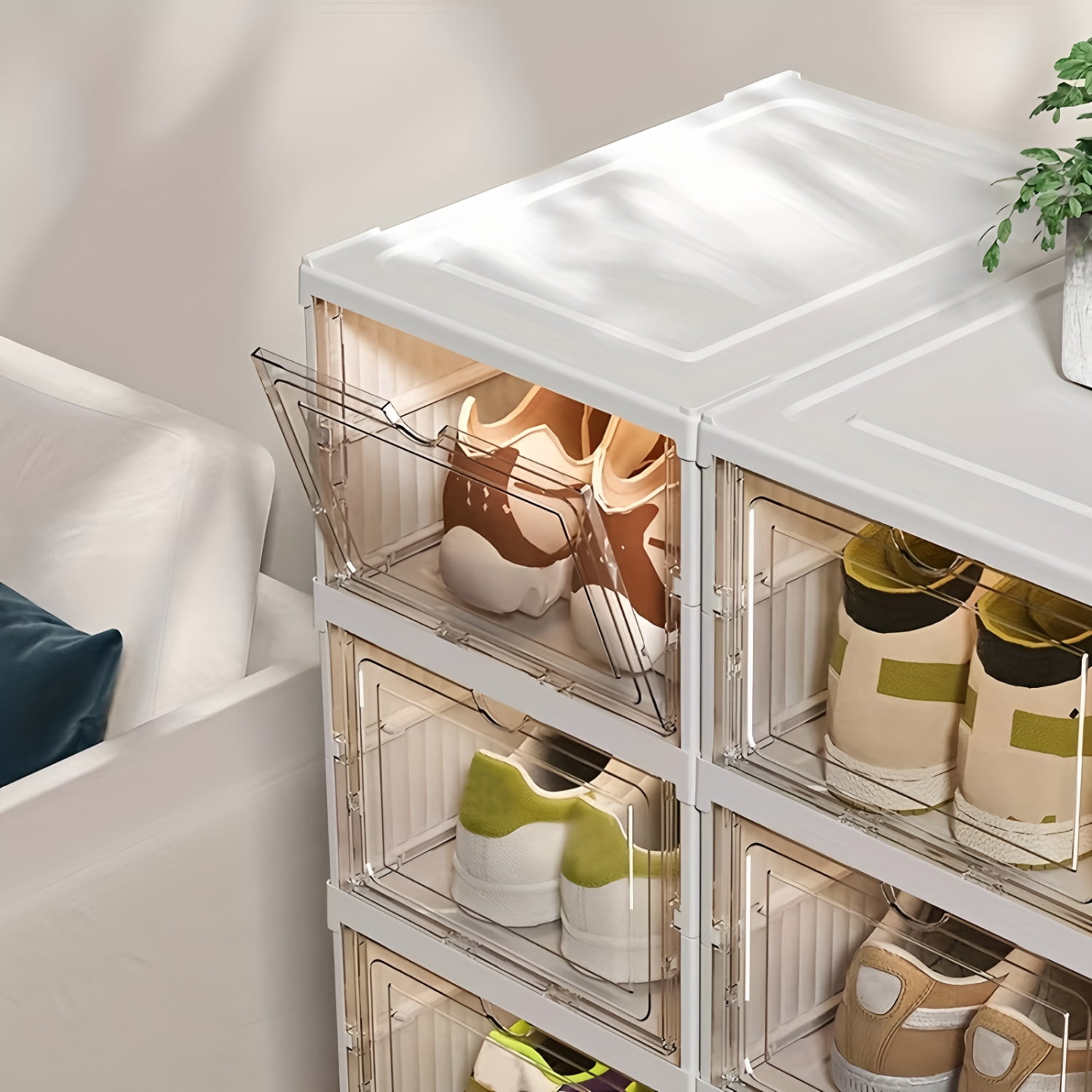TLCEKVEC Large Shoe Storage Box, Folding Items Organizer with Clear Door