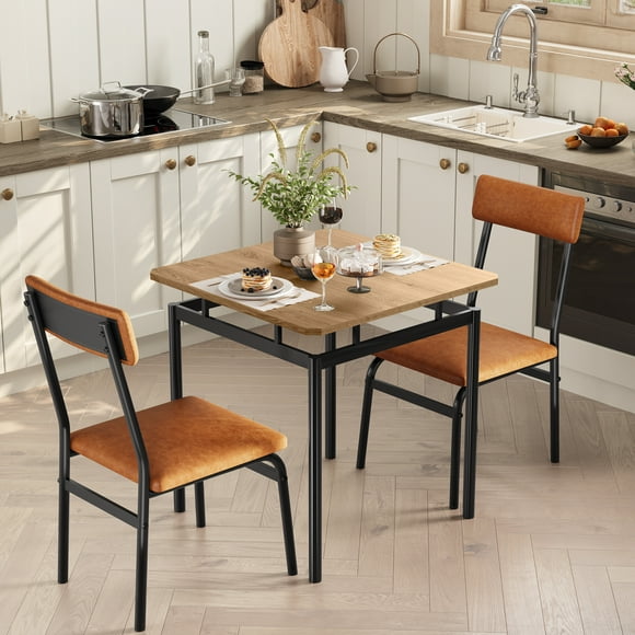 Ensemble de Salle à Manger 3 Pcs pour 2 - Table de Cuisine Gain de Place avec Cadre en Métal et Chaises en Cuir PU, pour Petits Espaces/appartement/salle à Manger