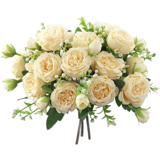 3 Bouquets Peony Artificial Flower for Decoration Fake Rose Fake Bouquet Decor Flowers Wedding Arrangements Champagne