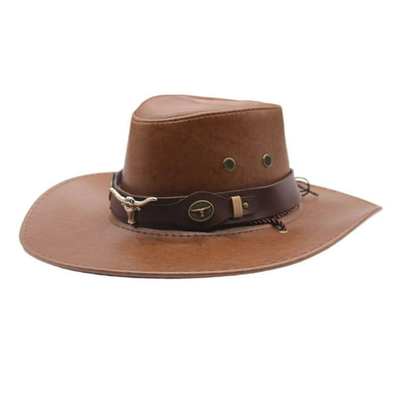 WZXFASHION Vintage Western Cowboy Hat Head Belt Hats For Men Women Outdoor Travel Wide Brim Leather Sun Caps Clothing Shoes & Accessories Khaki M