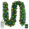 thumbnail image 2 of 2Pcs 10ft Pre-Lit Artificial Garland with Color Changing LEDs, Festive Green Pine Greenery for Indoor Outdoor Christmas Decoration, 2 of 9