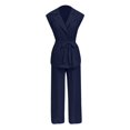 thumbnail image 3 of Women Fashion Solid Casual Suit Sleeveless Lac Up Cardigan High Waist Pants Suit Pant Suits plus Size Jumpsuit for Women Dresses for Grandmother of The Bride Snow Bib Womens Suite 269 Striped Trouser, 3 of 5
