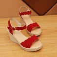 thumbnail image 7 of HAOTAGS Dressy Wedge Sandals for Women Single Band Platform Breathable Open Toe Walking Shoes Red Size 6, 7 of 7