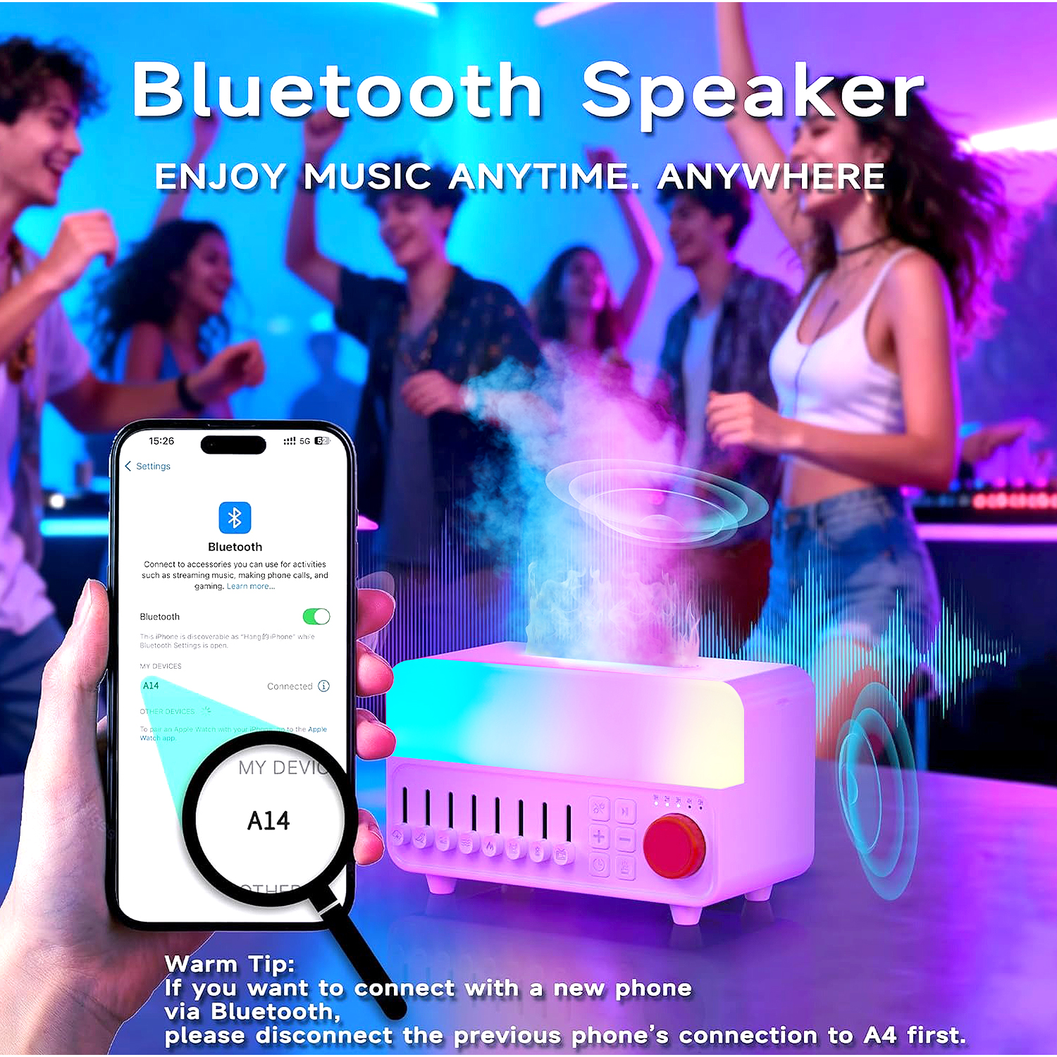 HEEYCEM 4-in-1 Aroma Essential Oil Diffuser with Bluetooth Speaker Function, Humidifier, 12 Colors Night Light with 8 Nature Sounds, White Noise & Timer for Bedroom, Baby, Adults, and Kids