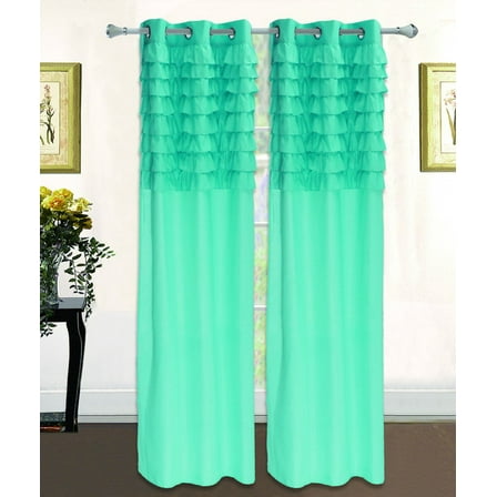 Katy Solid Ruffled Pleated Window Curtain Panel With Grommets 63" Long Drapes - Teal Green