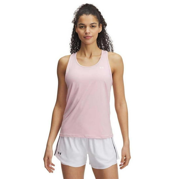 Camiseta sin mangas Under Armour Tech Knockout 1X rosa/blanca para mujer