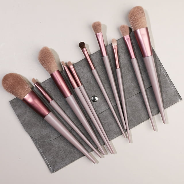 Xiao Hua Juego de 10 brochas de maquillaje de alta calidad para sombras de ojos, polvos, colorete y maquillaje con bolsa de almacenamiento gris oscuro.