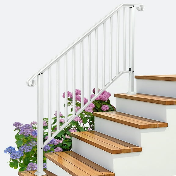 Zimtown Handrails for Outside Steps Handrails for Stairs Fits 1-5 Steps Wrought Iron Picket Handrail White
