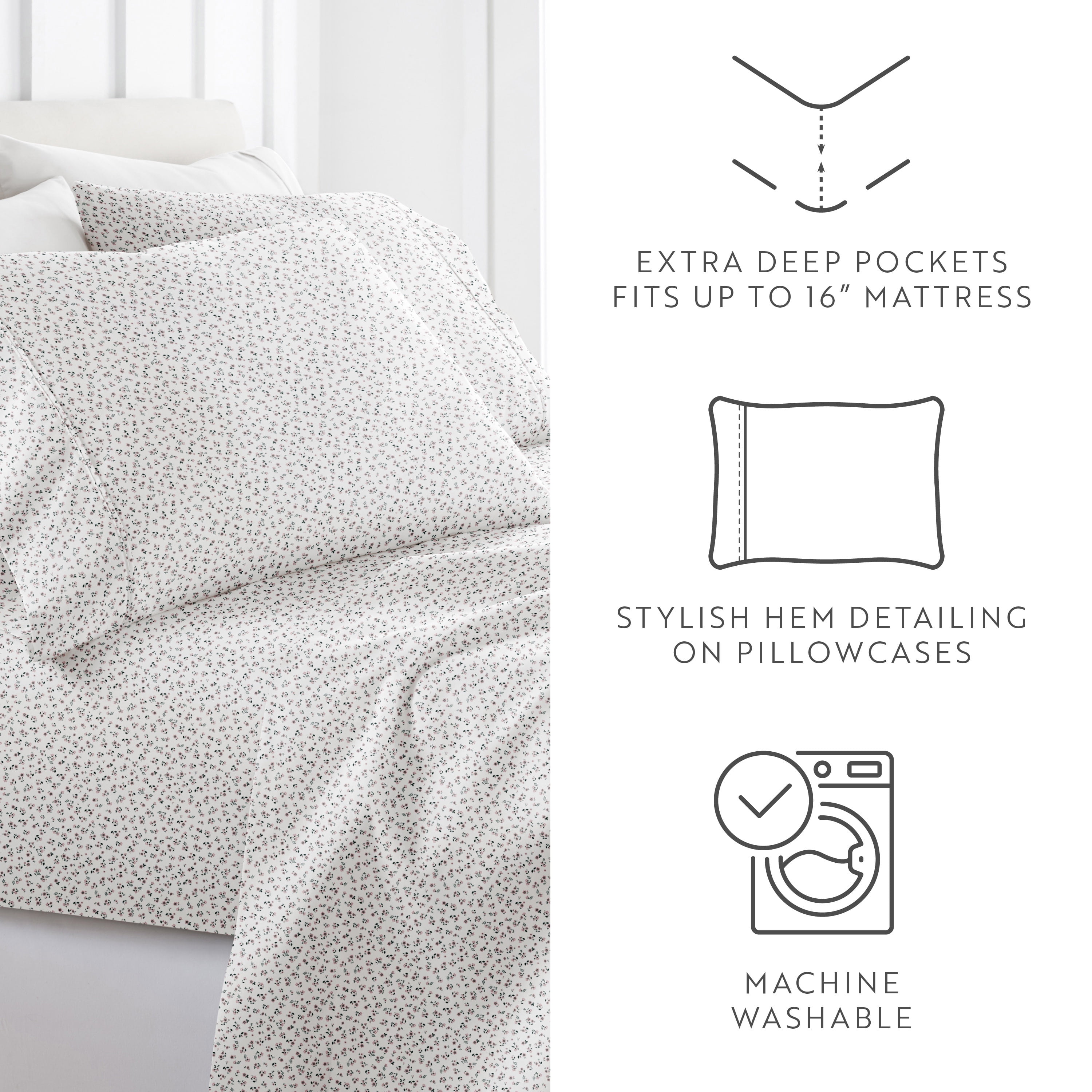 Noble Linens 4 Piece Pattern Microfiber Bed Sheets Set, Distressed Willow Light Gray, Full