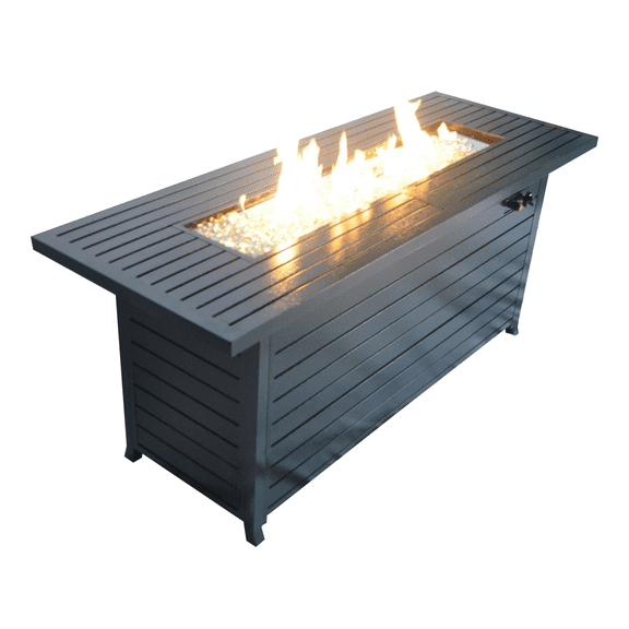 Tcbosik 57" Propane Fire Pit Table, 50,000 BTU Gas Firepit table with Lid, Rectangular and Fire Glass, Fireplace Dinning Table for Garden Patio Backyard, ETL Certification, Black