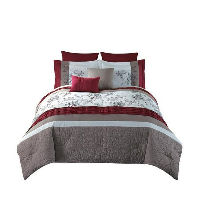 Benjara BM225147 Polyester Comforter Set with Floral Print, Multi Color - King Size - 8 Piece